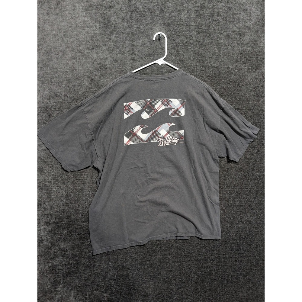 Billabong Mens XXL Plaid Wave Logo Graphic T-Shirt Charcoal Gray Cotton Tee 1471